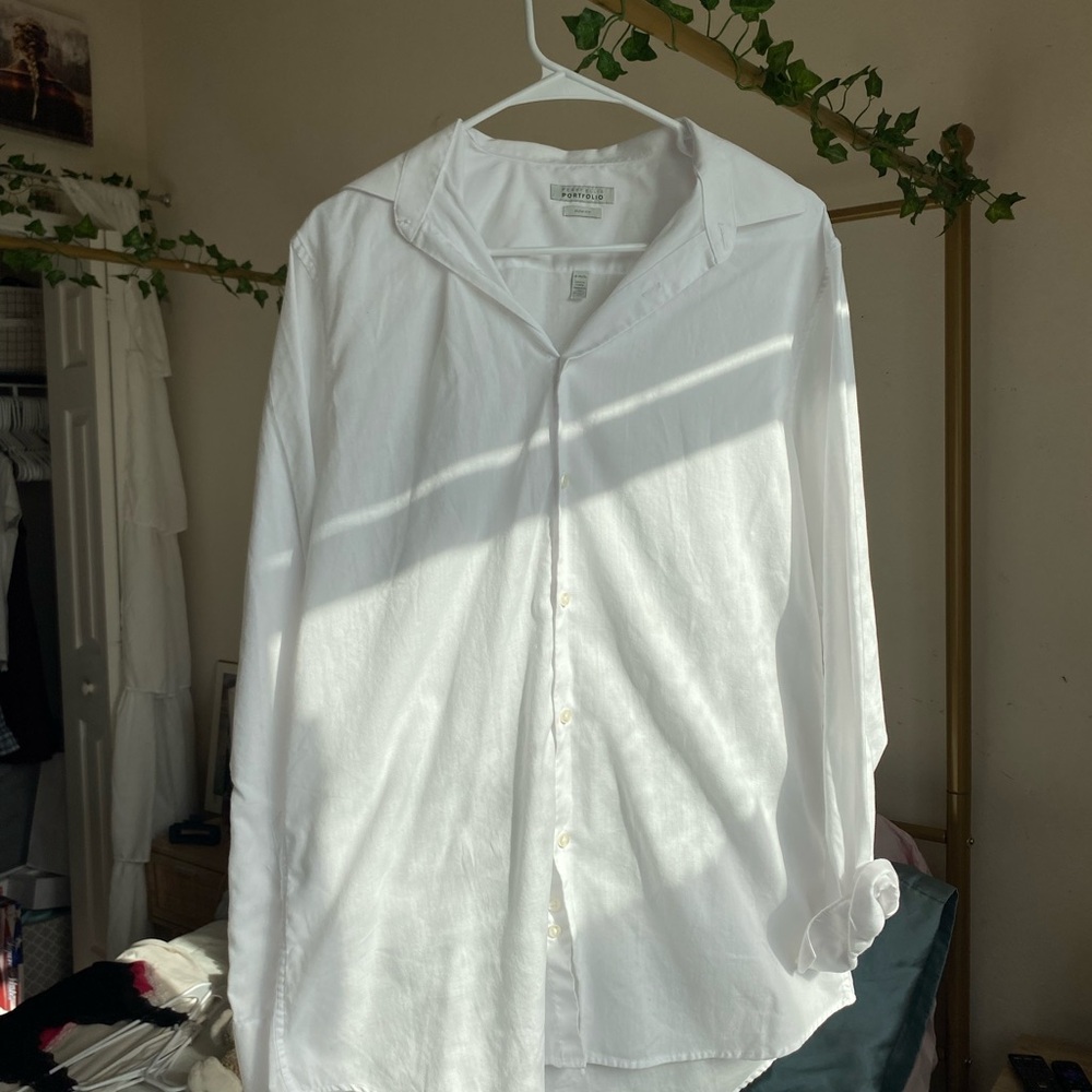 Perry Ellis White Casual Button Down Shirt Classic Design